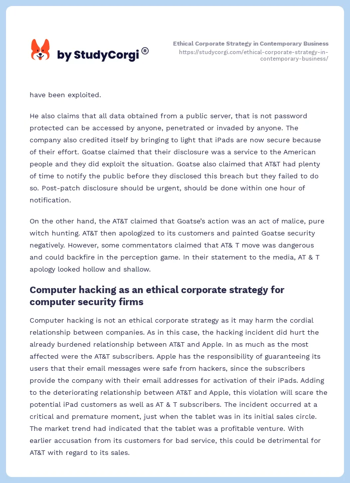 Ethical Corporate Strategy in Contemporary Business. Page 2