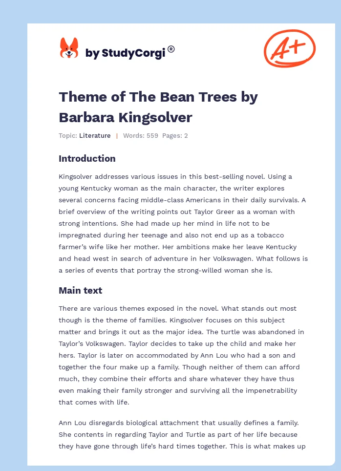 Theme of The Bean Trees by Barbara Kingsolver. Page 1