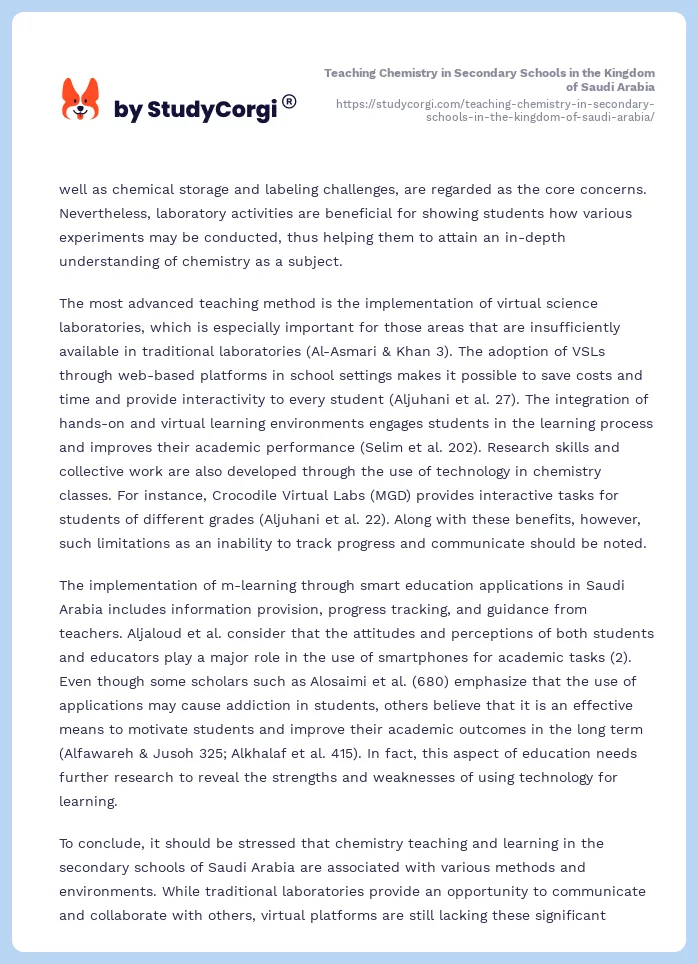 Teaching Chemistry in Secondary Schools in the Kingdom of Saudi Arabia. Page 2