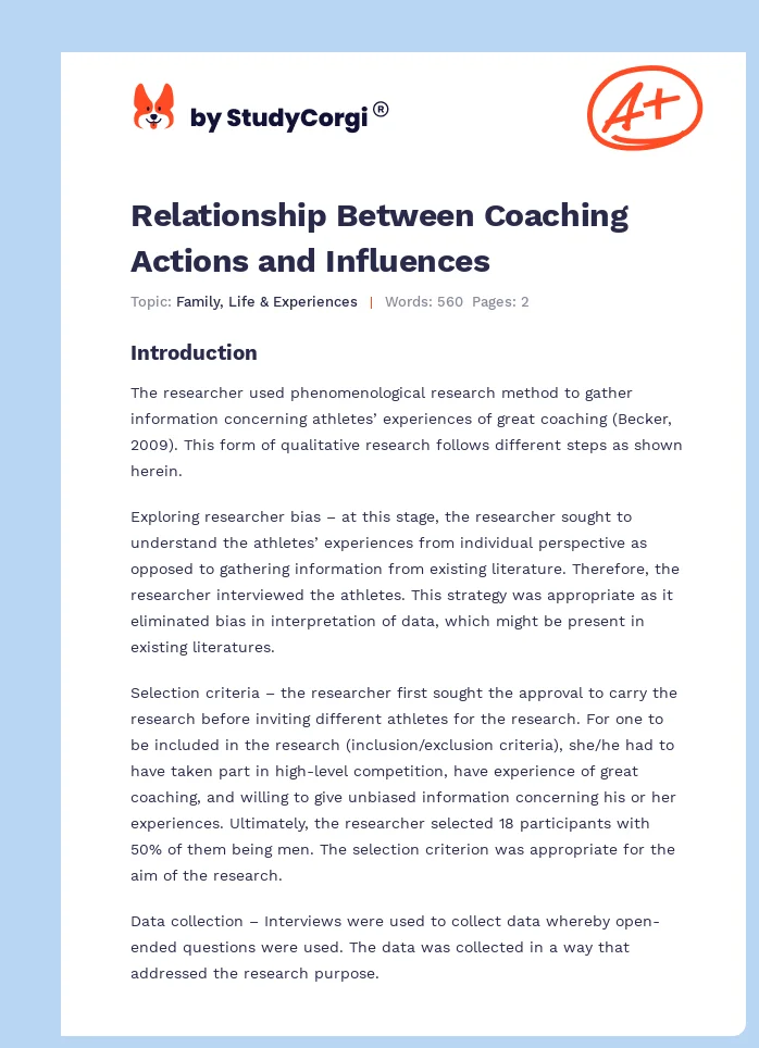 Relationship Between Coaching Actions and Influences. Page 1