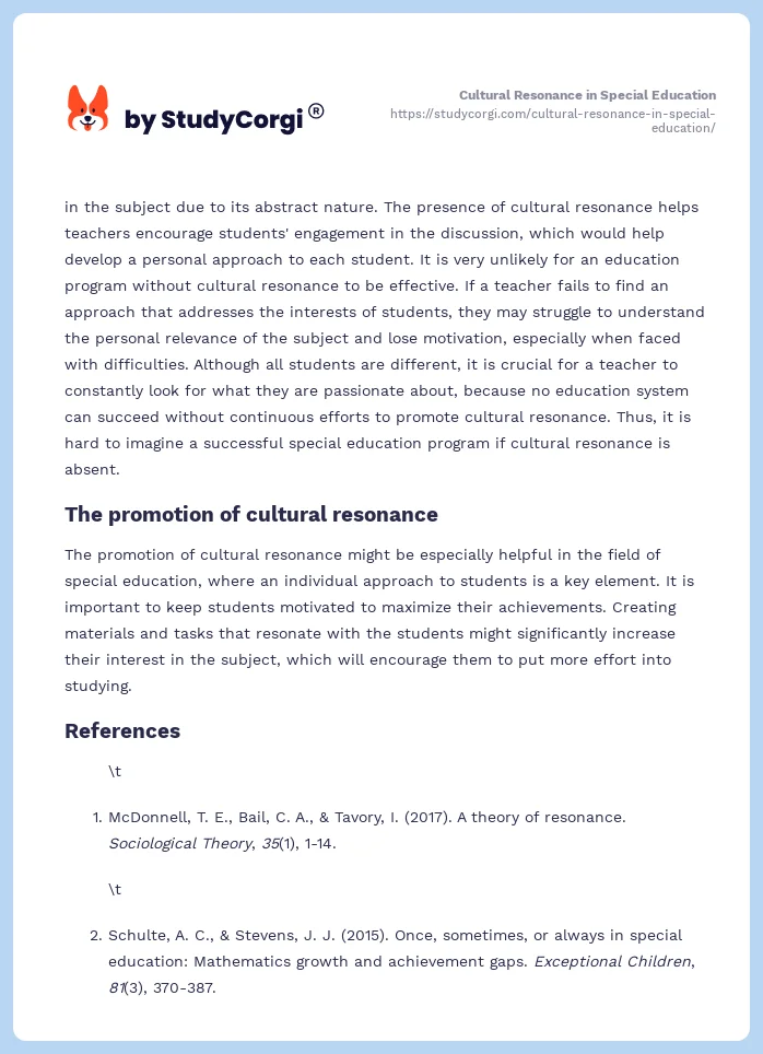 Cultural Resonance in Special Education. Page 2