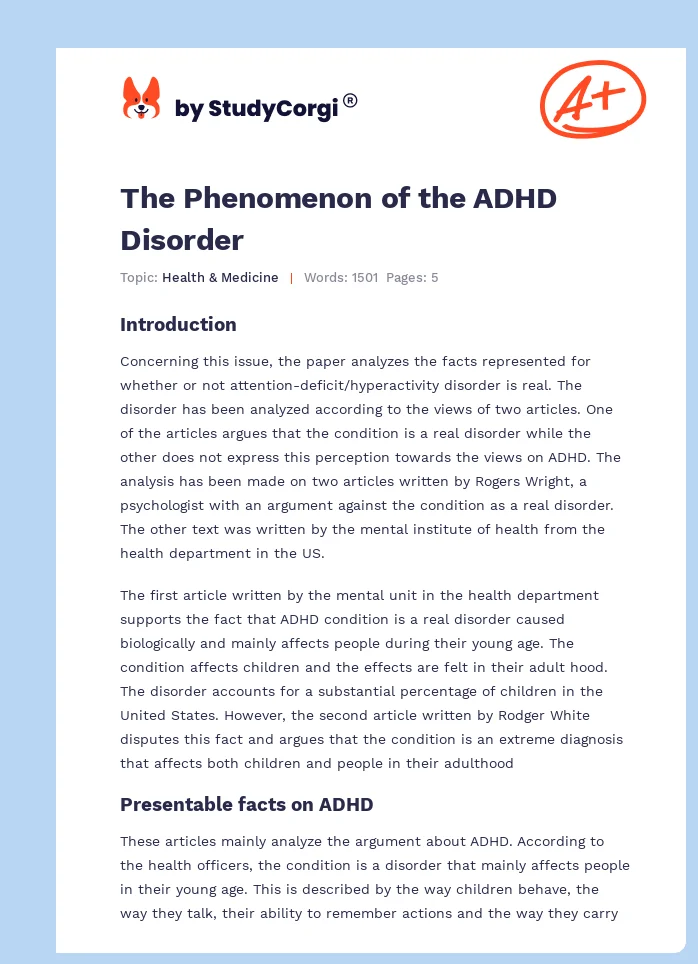 The Phenomenon of the ADHD Disorder. Page 1