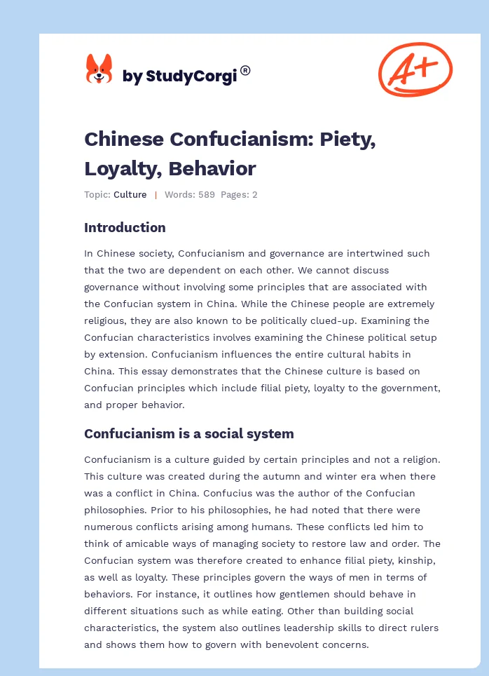 Chinese Confucianism: Piety, Loyalty, Behavior. Page 1
