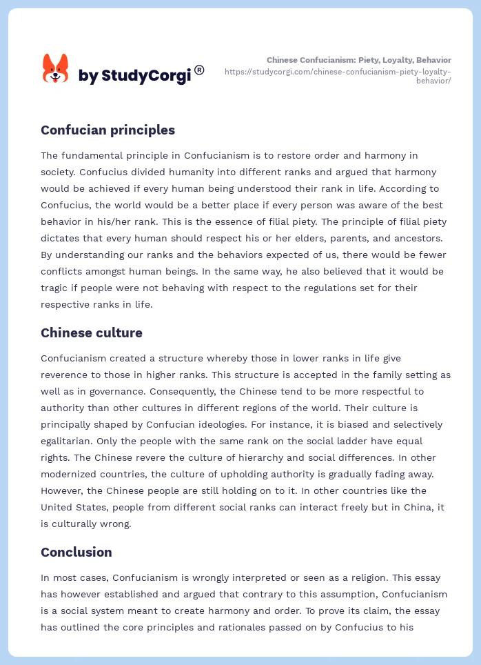 Chinese Confucianism: Piety, Loyalty, Behavior. Page 2