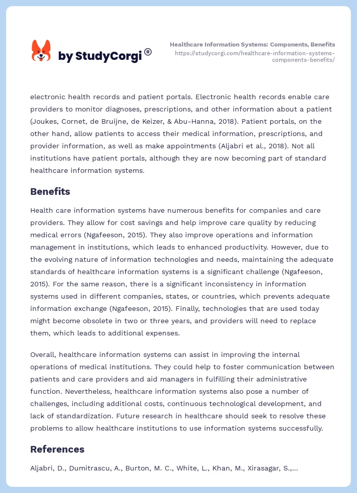 Healthcare Information Systems: Components, Benefits. Page 2