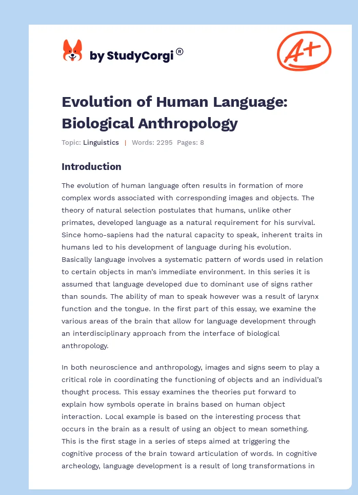 Evolution of Human Language: Biological Anthropology. Page 1