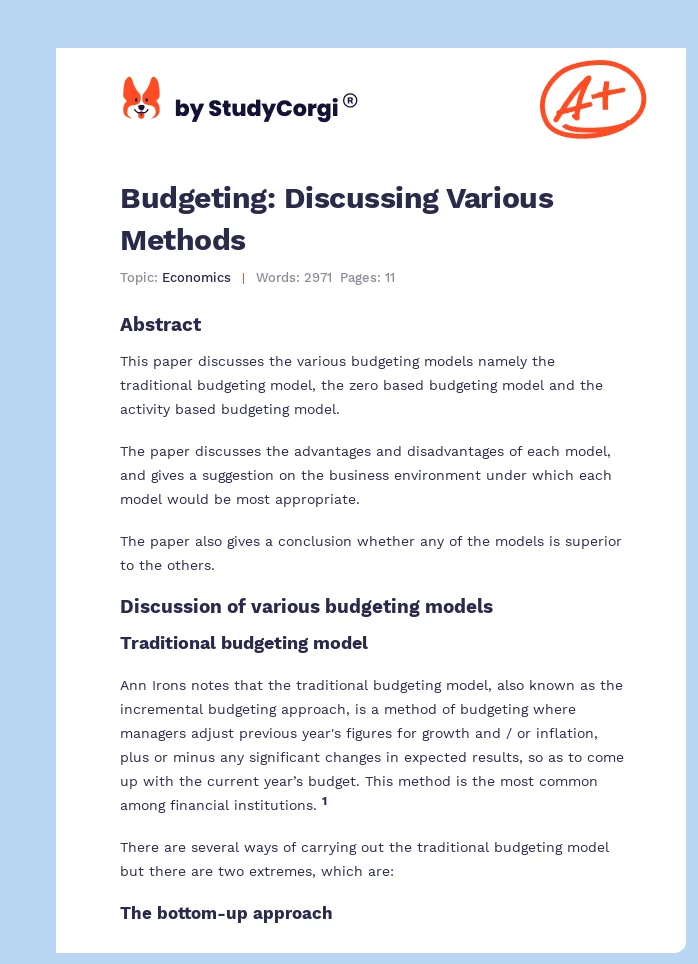 Budgeting: Discussing Various Methods. Page 1