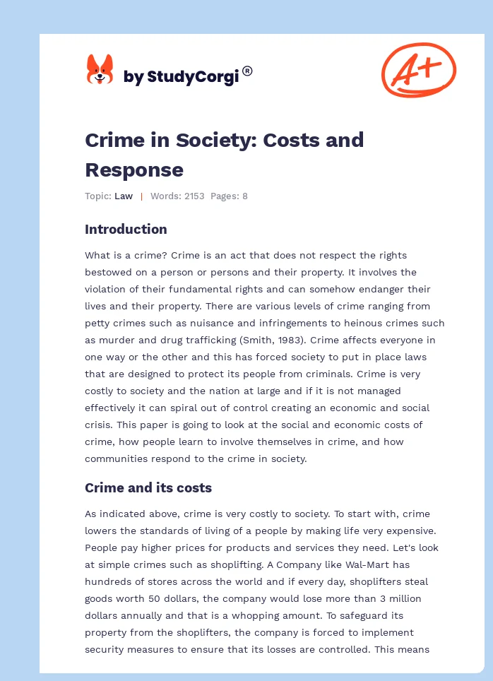 Crime in Society: Costs and Response. Page 1