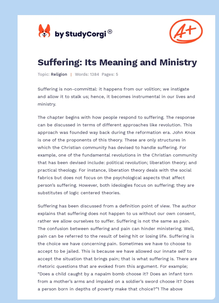 Suffering: Its Meaning and Ministry. Page 1