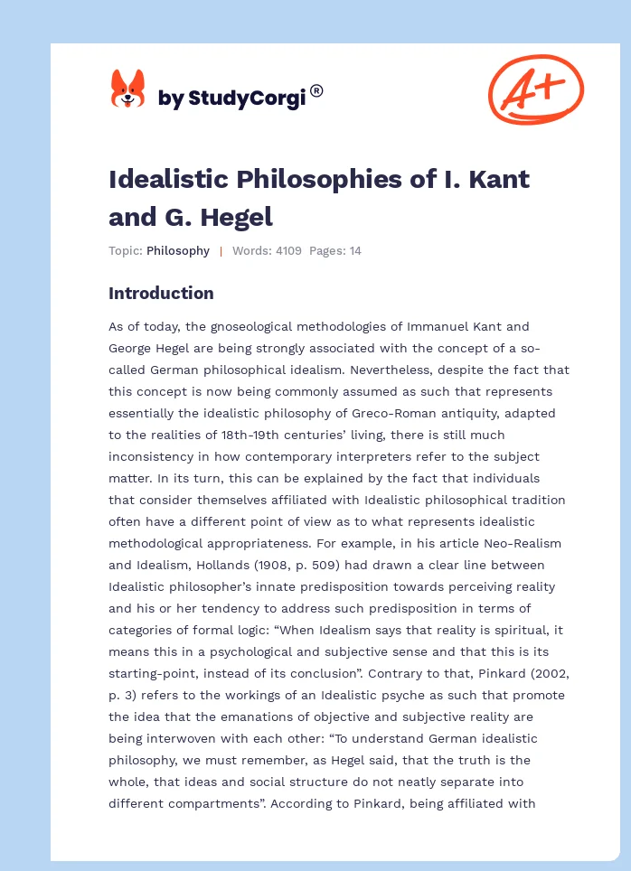 Idealistic Philosophies of I. Kant and G. Hegel. Page 1
