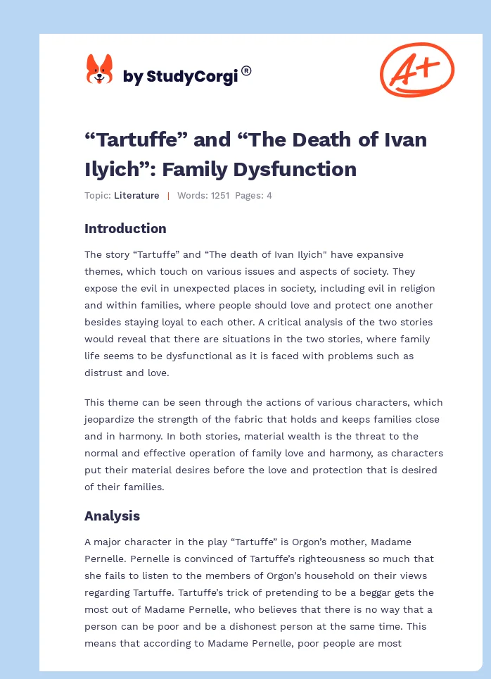 “Tartuffe” and “The Death of Ivan Ilyich”: Family Dysfunction. Page 1