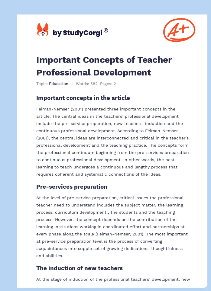 Important Concepts of Teacher Professional Development. Page 1
