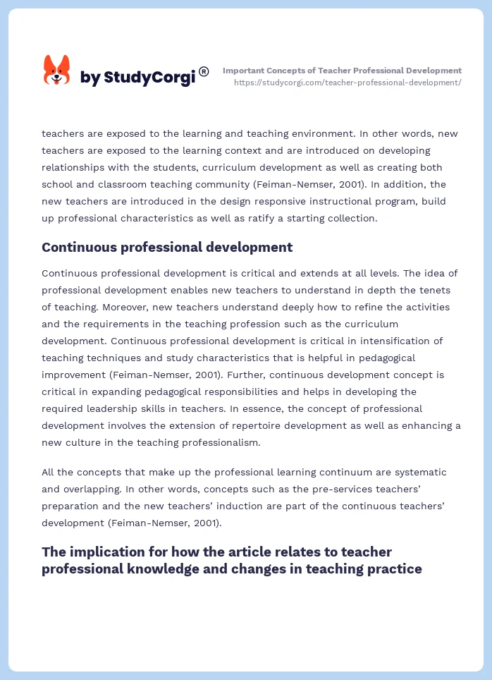 Important Concepts of Teacher Professional Development. Page 2