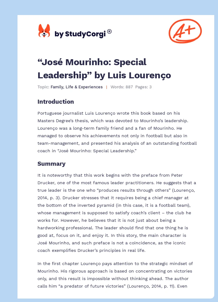 “José Mourinho: Special Leadership” by Luis Lourenço. Page 1