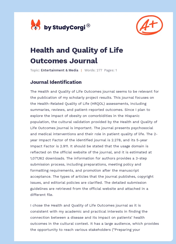 Health and Quality of Life Outcomes Journal. Page 1