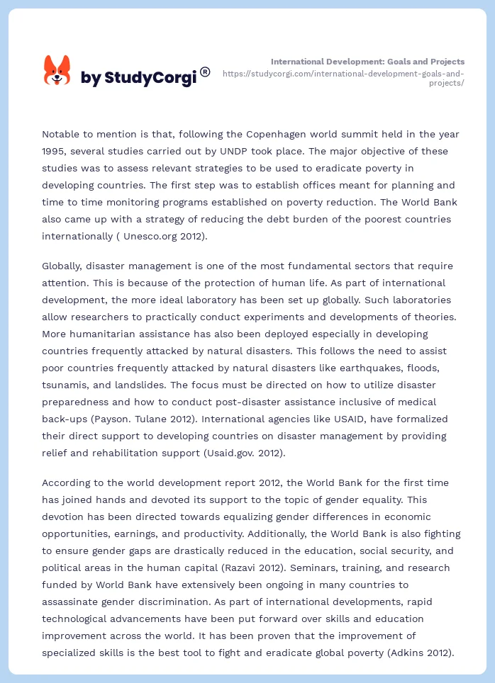 International Development: Goals and Projects. Page 2