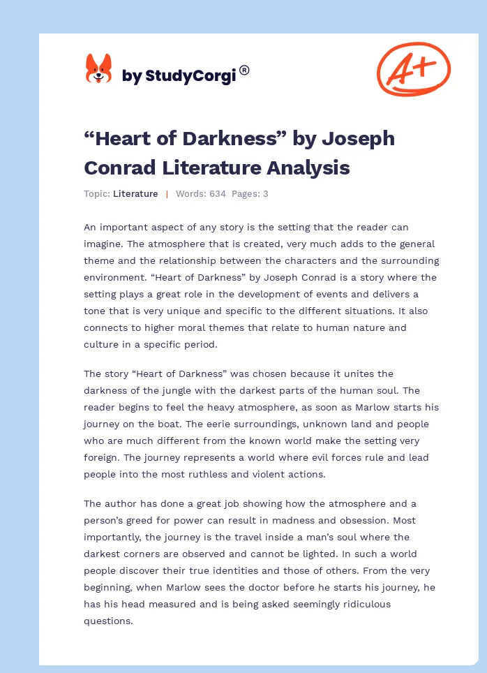 “Heart of Darkness” by Joseph Conrad Literature Analysis. Page 1