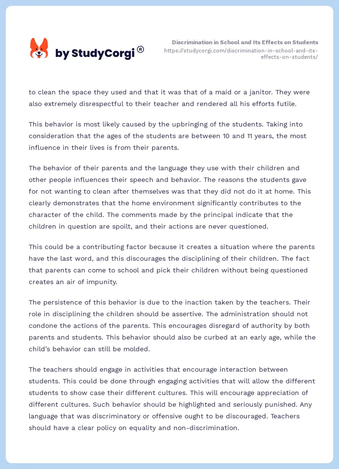 Discrimination in School and Its Effects on Students. Page 2