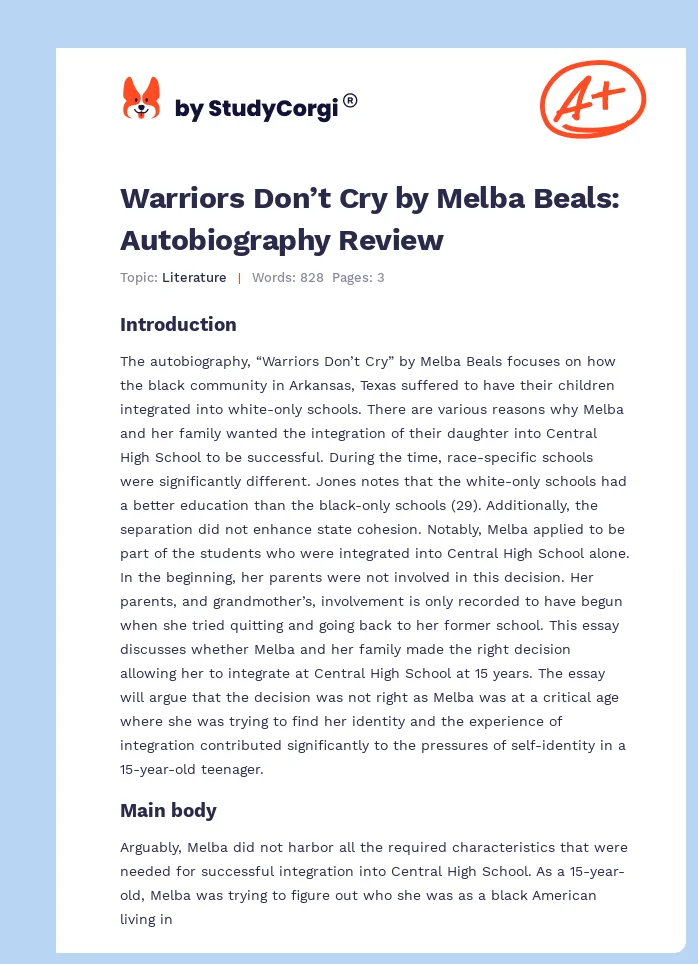 Warriors Don’t Cry by Melba Beals: Autobiography Review. Page 1