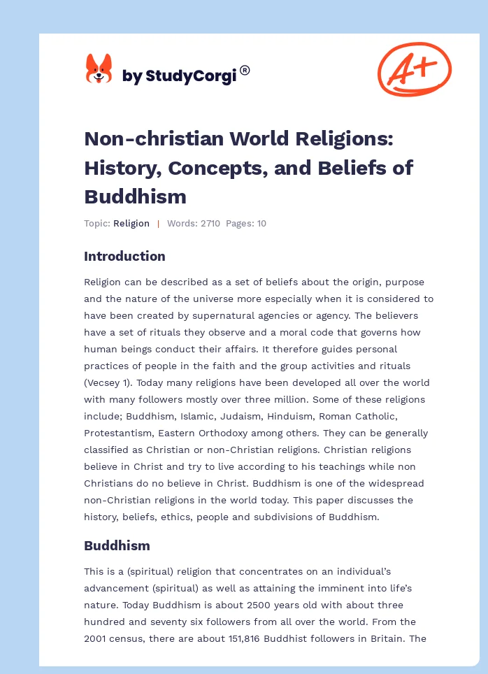 Non-christian World Religions: History, Concepts, and Beliefs of Buddhism. Page 1