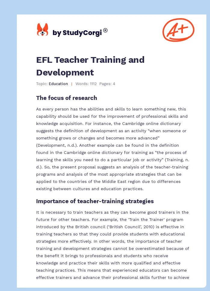 EFL Teacher Training and Development. Page 1