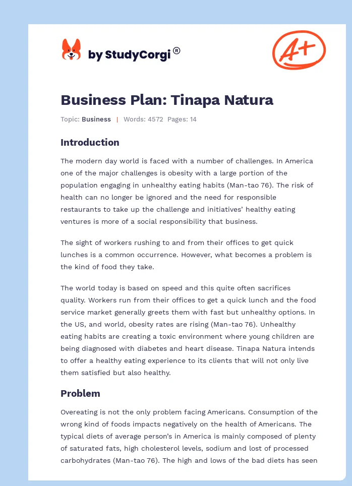 Business Plan: Tinapa Natura. Page 1