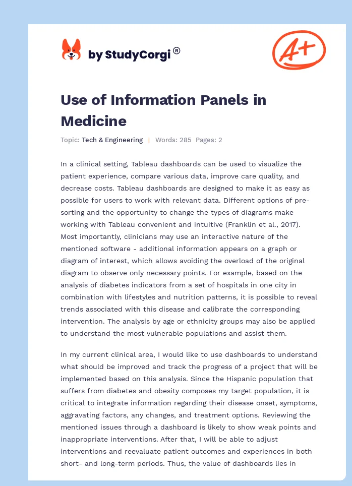 Use of Information Panels in Medicine. Page 1