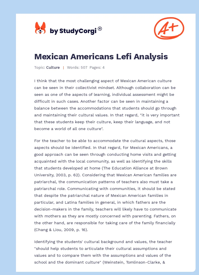 Mexican Americans Lefi Analysis. Page 1