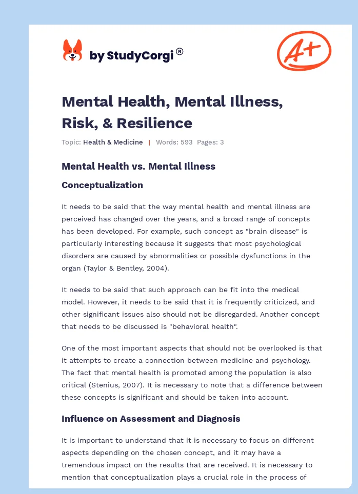 Mental Health, Mental Illness, Risk, & Resilience. Page 1