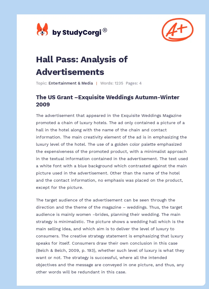 Hall Pass: Analysis of Advertisements. Page 1