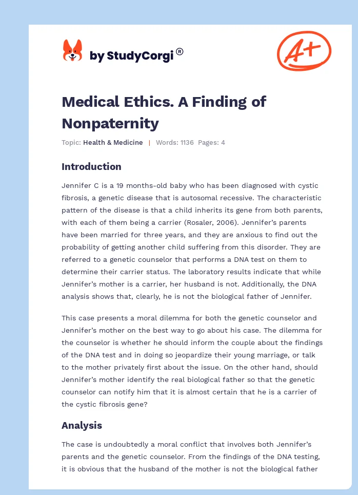Medical Ethics. A Finding of Nonpaternity. Page 1