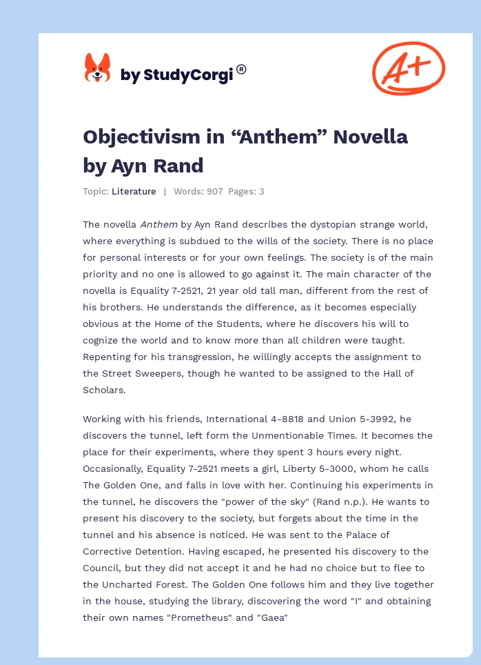 Objectivism in “Anthem” Novella by Ayn Rand. Page 1