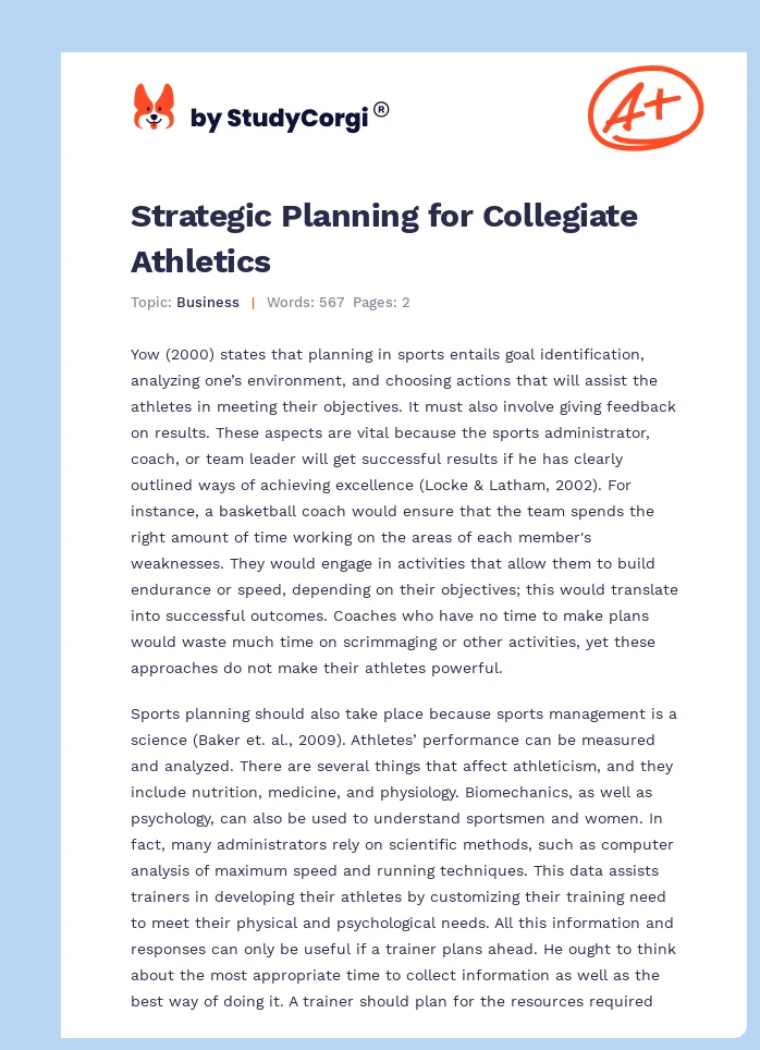 Strategic Planning for Collegiate Athletics. Page 1