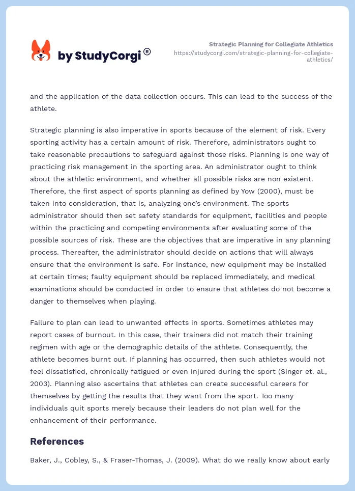 Strategic Planning for Collegiate Athletics. Page 2