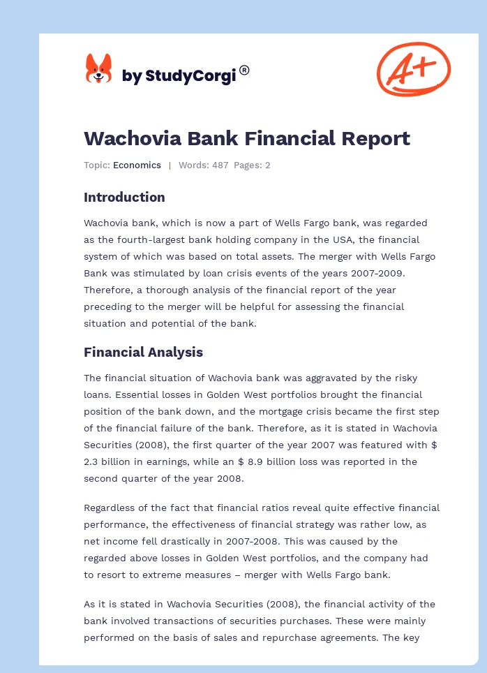 Wachovia Bank Financial Report. Page 1