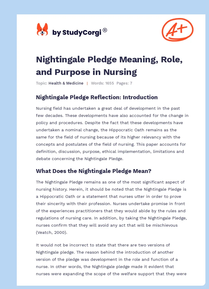 Nightingale Pledge Meaning, Role, and Purpose in Nursing. Page 1