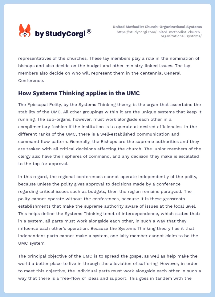 United Methodist Church: Organizational Systems. Page 2