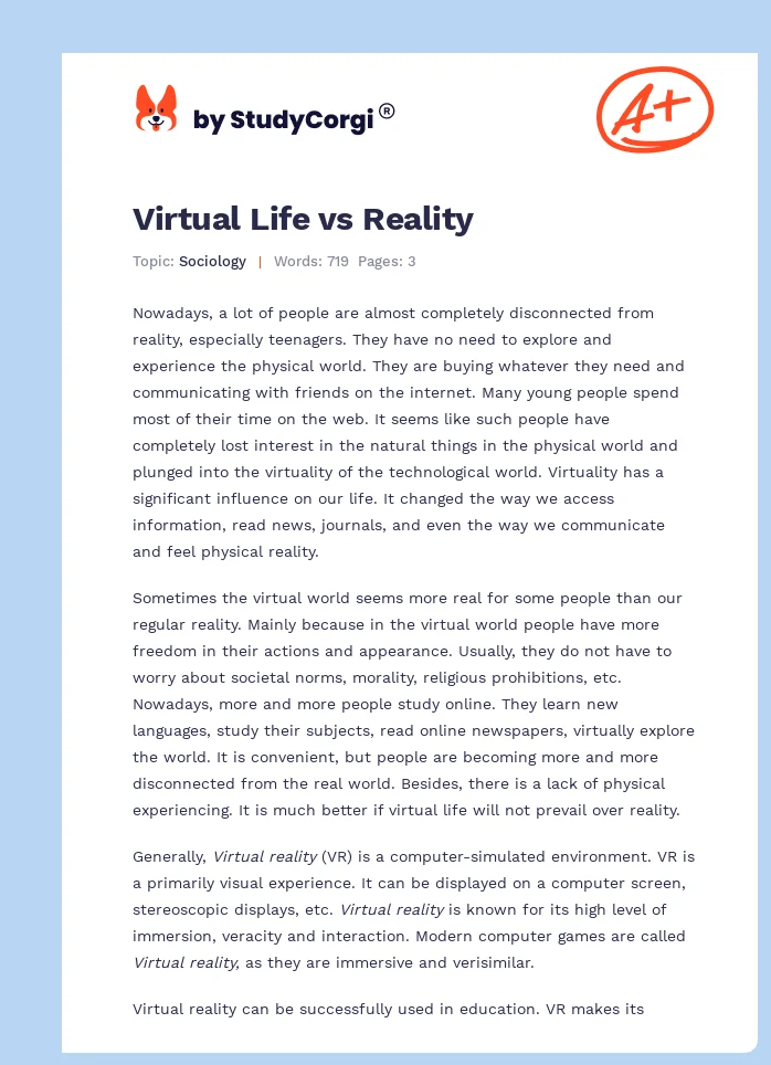 Virtual Life vs Reality. Page 1