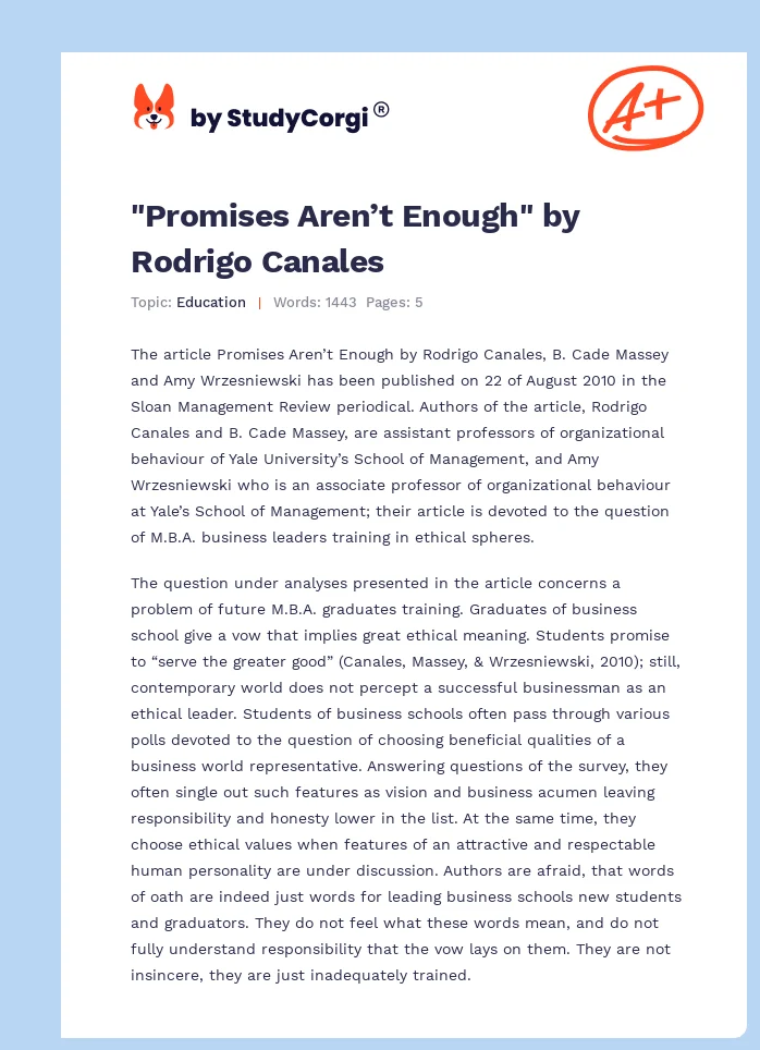 "Promises Aren’t Enough" by Rodrigo Canales. Page 1