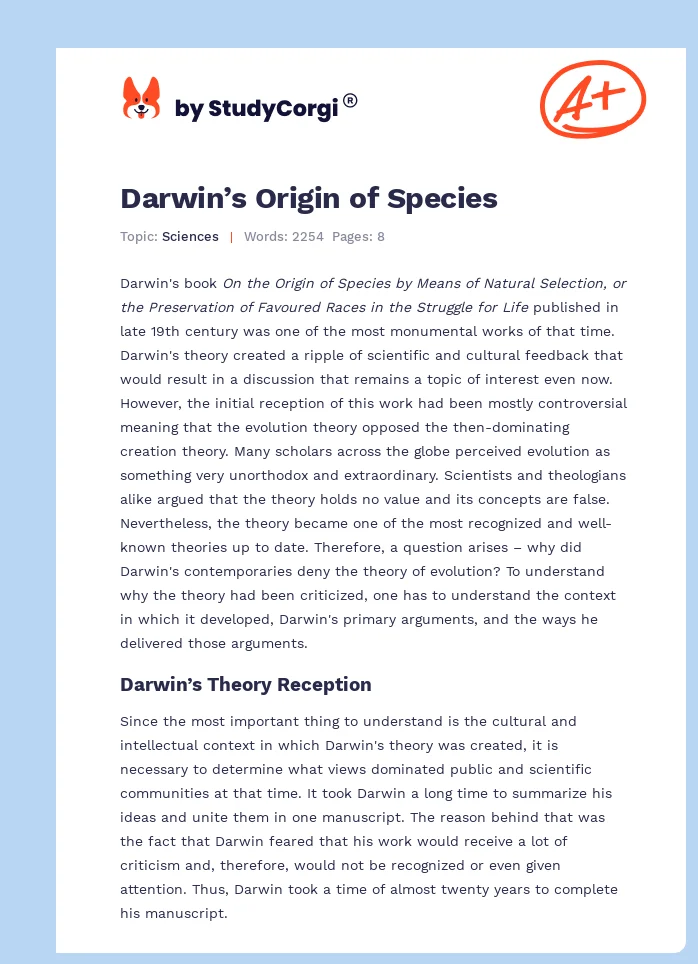 Darwin’s Origin of Species. Page 1