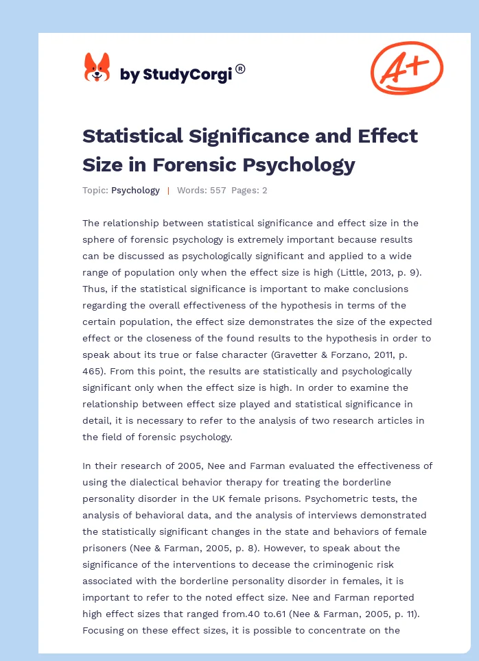 Statistical Significance and Effect Size in Forensic Psychology. Page 1