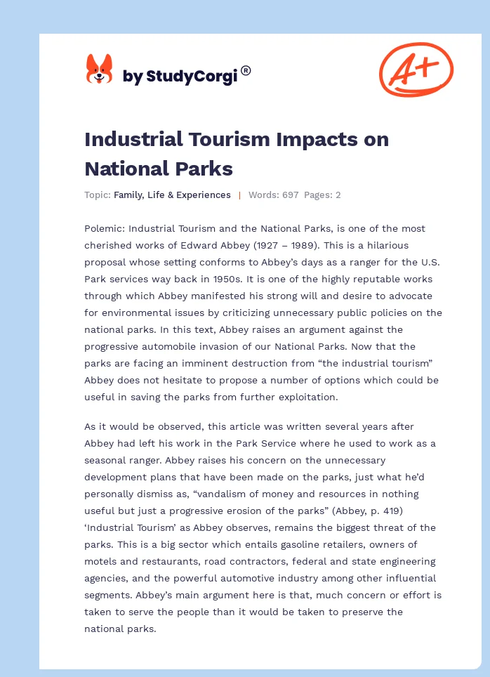 Industrial Tourism Impacts on National Parks. Page 1