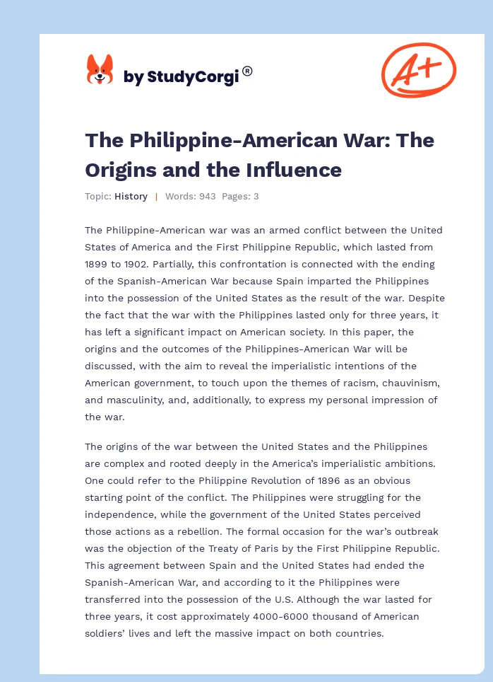 The Philippine-American War: The Origins and the Influence. Page 1