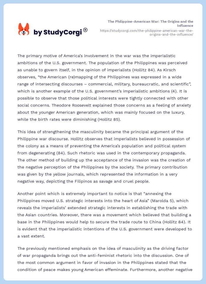 The Philippine-American War: The Origins and the Influence. Page 2