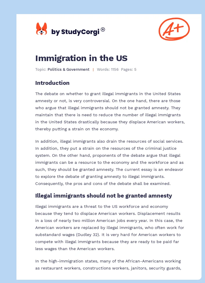 Immigration in the US. Page 1