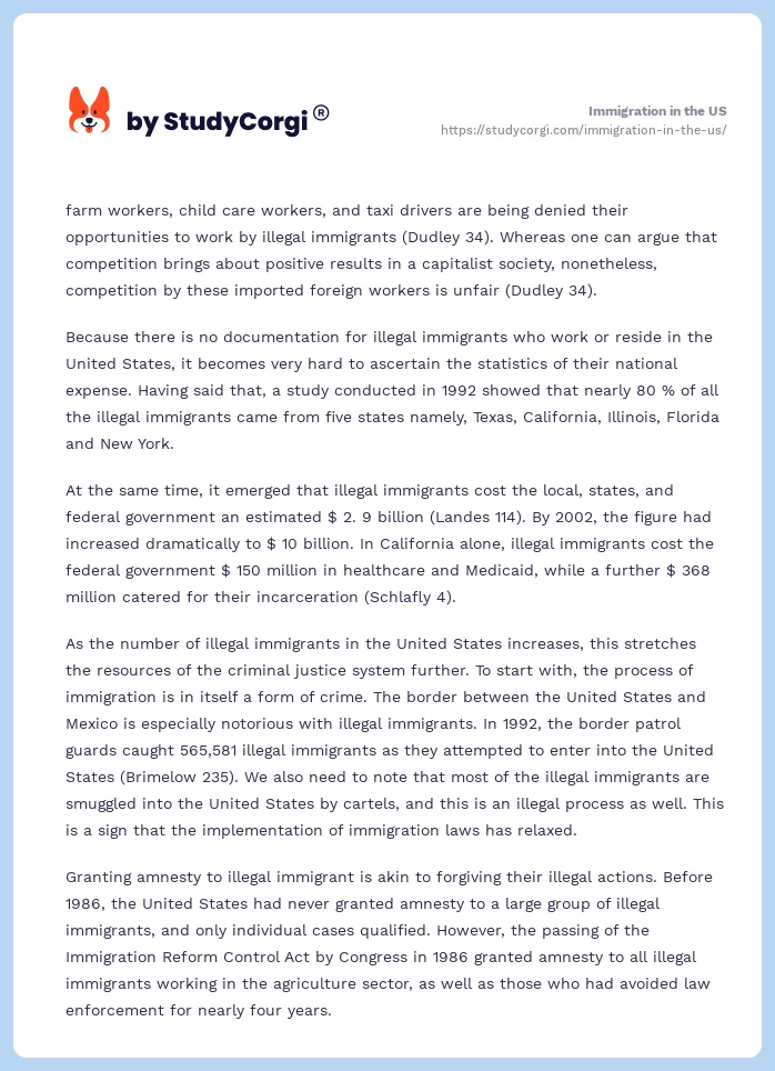 Immigration in the US. Page 2