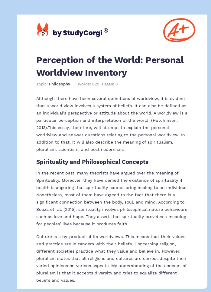 Perception of the World: Personal Worldview Inventory. Page 1