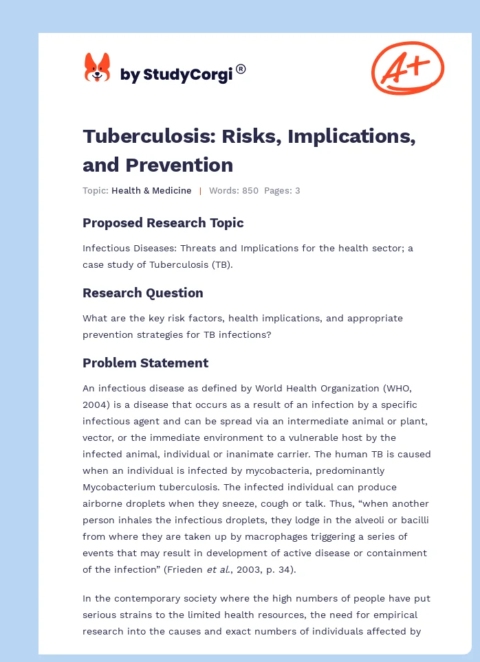 Tuberculosis: Risks, Implications, and Prevention. Page 1