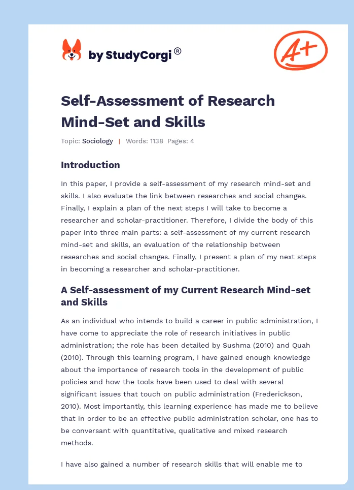 Self-Assessment of Research Mind-Set and Skills. Page 1