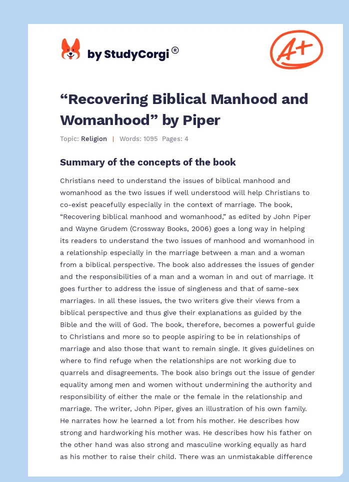 “Recovering Biblical Manhood and Womanhood” by Piper. Page 1